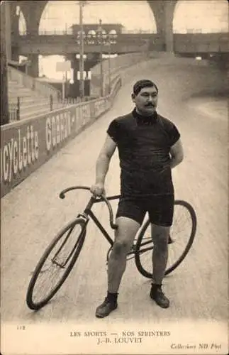 Ak Radrennsport, Radrennfahrer J. B. Louvet, Sprinter, Radrennbahn