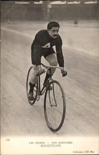 Ak Radrennsport, Radrennfahrer Bocquillon, Sprinter, Radrennbahn