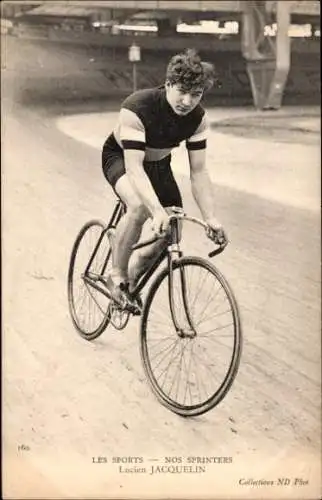 Ak Radrennsport, Radrennfahrer Lucien Jacquelin, Sprinter, Radrennbahn