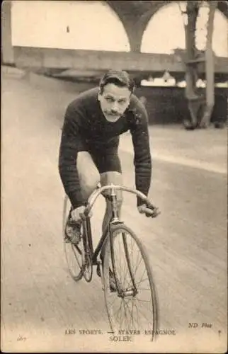 Ak Radrennsport, Radrennfahrer Soler, spanischer Steher, Radrennbahn