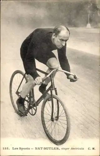 Ak Radrennfahrer Nat Butler, amerikanischer Steher