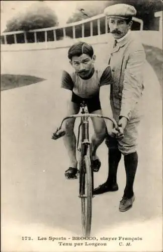 Ak Radrennsport, Radrennfahrer Brocco, französischer Steher, Lorgeou