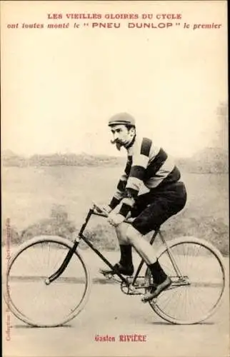 Ak Radrennsport, Radrennfahrer Gaston Rivière, Fahrrad, Reifen Dunlop