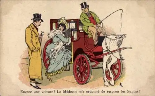 Künstler Ak Encore une voiture! Le Médecin m'a ordonné de respirer les Sapins