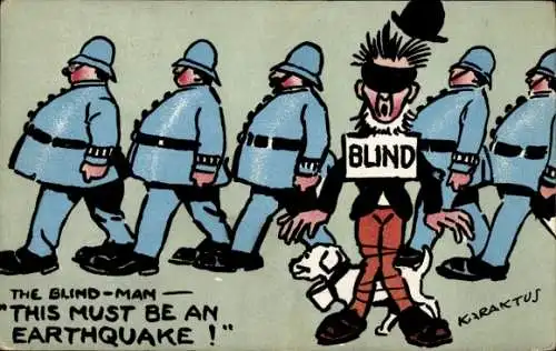 Künstler Ak Karaktus, Britische Soldaten, Blinder Mann mit Hund