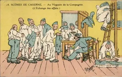 Künstler CPA Scenes de Caserne, Au Magasin de la Compagnie