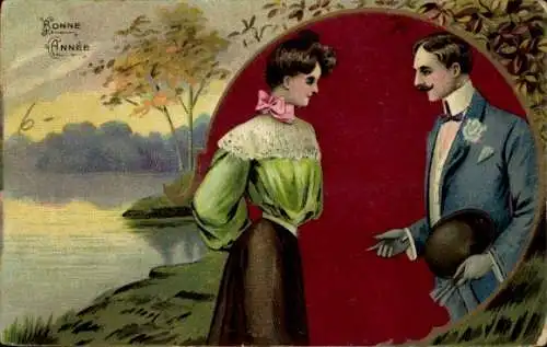 Ak Glückwunsch Neujahr, Liebespaar, Treffen