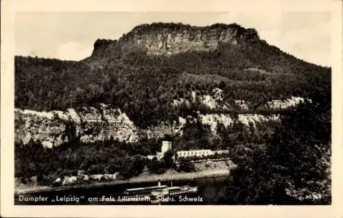 Ak Waltersdorf Bad Schandau Sächsische Schweiz, Dampfer ''Leipzig'' am Fels Lilienstein