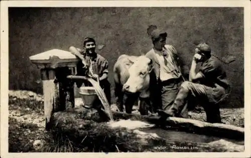 Ak Armaillis, Schweizer Tracht, Wasserbrunnen