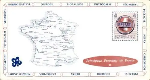 Landkarten CPA Reklame, Prefagyl, Principaux Fromages de France