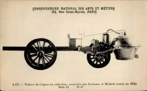 CPA Reklame, Conservatoire National des Arts et Metiers, Paris, Voiture du Cugnot