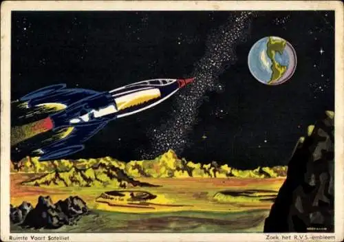 Künstler Ak Raumfahrtsatellit, Zoek het R.V.S. embleem