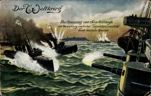 Ak Beschießung von Scarborough, Vernichtung englischer Torpedobootszerstörer durch deutsche Kreuzer