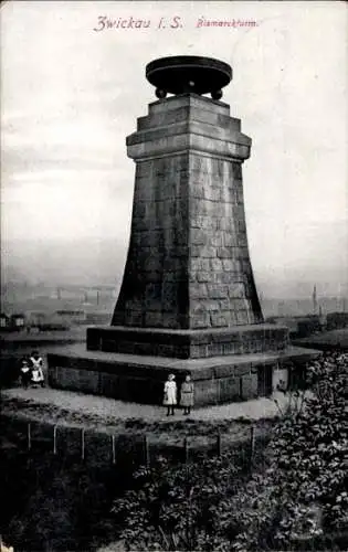 Ak Zwickau in Sachsen, Turm, zwei Personen