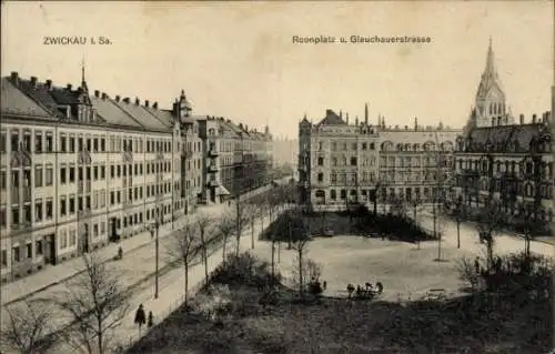 Ak Zwickau in Sachsen, Roonplatz und Glauchauer Straße