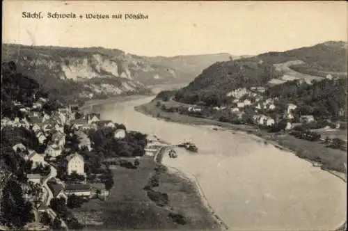 Ak Wehlen an der Elbe Sächsische Schweiz, Sächsische Schweiz,  Blick auf Fluss und Umgebung, a...