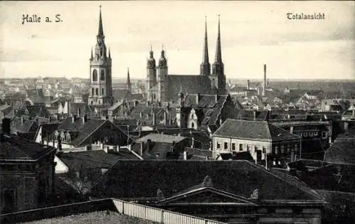 Ak Halle an der Saale, Totalansicht, Kirche, Turm