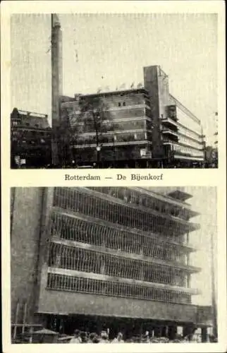 Ak Rotterdam Südholland Niederlande, De Bijenkorf Gebäude, schwarz-weiß, Architektur, städtische 