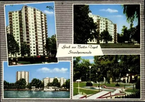 Ak Berlin Reinickendorf Tegel, Strandpromenade, Hochhäuser, Minigolfplatz
