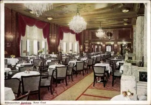 Ak Hamburg Mitte Altstadt, Innenansicht des Alsterpavillons, Roter Saal