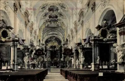 Ak Osek Ossegg Reg. Aussig, Innenansicht der Klosterkirche, Gebetsbänke