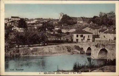 Ak Solignac Haute Vienne, Brücke, Häuser, Fluss, ländliche Landschaft