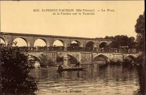 Ak Saint Priest Taurion Haute Vienne, Brücke, Viadukt, Taurion