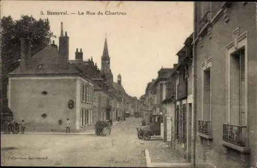 Ak Bonneval Eure et Loir, Straße La Rue de Chartres,  Architektur, Pferdefuhrwerke