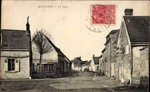 Ak Allonnes Maine et Loire, Vorderansicht eines Platzes, Häuserreihe, Baum rechts, Poststempel si