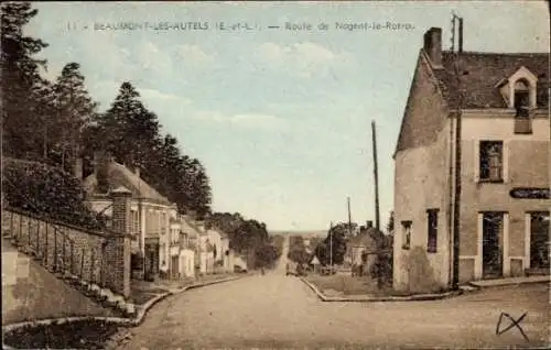 Ak Beaumont les Autels Eure et Loir, Route de Nogent le Rotrou