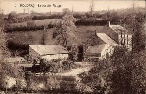 Ak Rouvray Eure, Le Moulin Rouge, Fluss, Landschaft, alte Gebäude