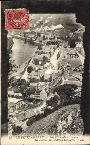Ak Le Petit Andely, Panorama, les Ruines du Chateau Guillard