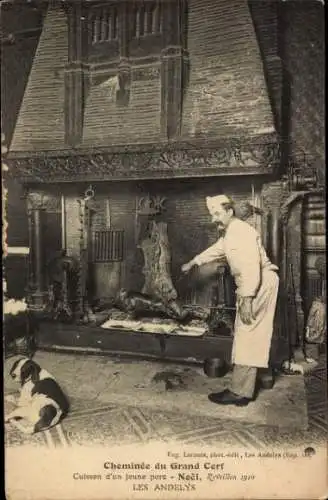 Ak Les Andelys Eure, Kamin, Koch, junger Schwein, Weihnachten, 1910