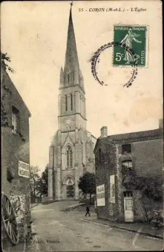 Ak Coron Maine et Loire, Kirche,  Architektur,  mit Stempel