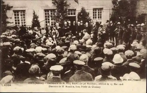 CPA Oisy Nièvre, Hundertjahrfeier von Herrn Pieq Marc