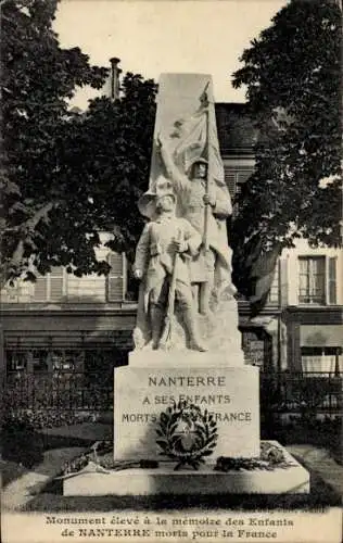 Ak Nanterre Hauts de Seine, Monument für gefallene Kinder,  nachdenkliche Szenerie