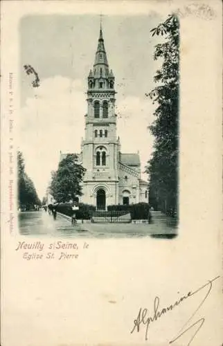 Ak Neuilly sur Seine Hauts de Seine, Eglise St. Pierre, neugotische Architektur,  mit Stempel
