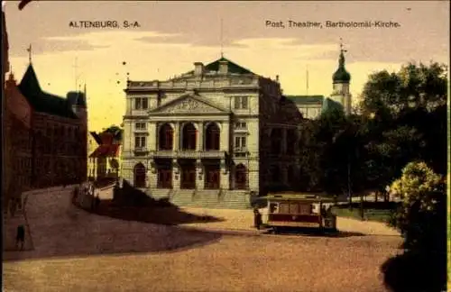 Ak Altenburg in Thüringen, Post, Theater, Bartholomäi-Kirche,  Architektur