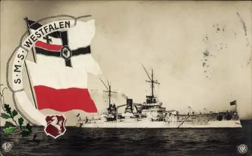 Ak Deutsches Kriegsschiff, SMS Westfalen, Kaiserliche Marine, GLK, NPG