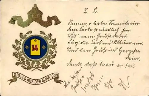 Regiment Präge Litho Gruß aus der Garnison, Regiment 14, Graudenz
