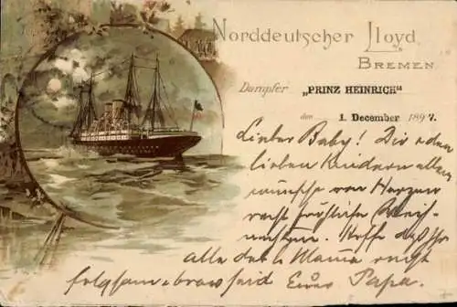 Litho Dampfer Prinz Heinrich, Norddeutscher Lloyd Bremen
