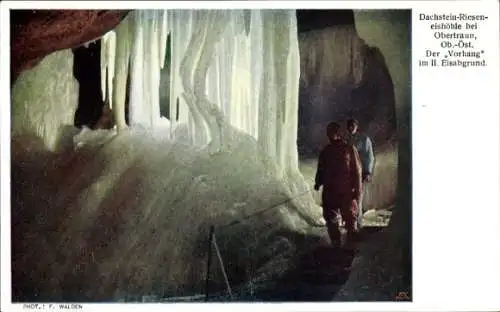 Ak Obertraun Oberösterreich, Eislage, Dachstein-Rieseneishöhle, Eisvorhang, Höhlenkarte, Weisse E