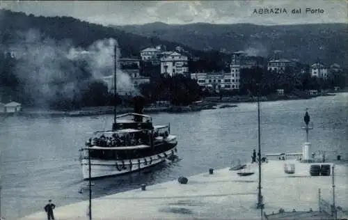 Ak Opatija Abbazia Kroatien, Hafen, Dampfschiff