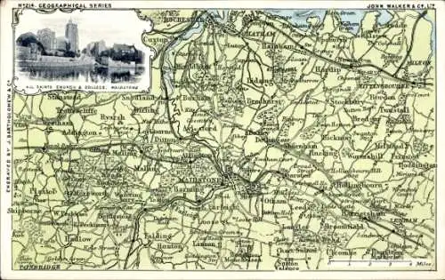 Ak Maidstone Kent England, Karte von Maidstone mit All Saints Church, geographische Details, K...