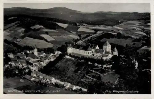 Ak Wörth an der Donau Oberpfalz Bayern, Luftaufnahme,  Burgen, Felder