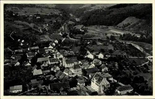 Ak Gurtweil Waldshut Tiengen am Hochrhein, Luftaufnahme von  ländliche Umgebung, kleine Häuser