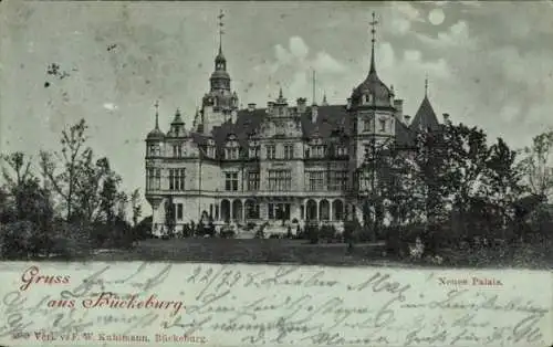 Mondschein Ak Bückeburg im Kreis Schaumburg, neues Palais