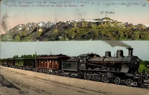 Ak Train du Simplon, le Léman et les Alpes de Savoie