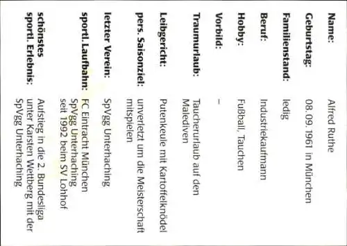 Autogrammkarte Fußballer Alfred Ruthe, SpVgg Unterhaching, Autogramm