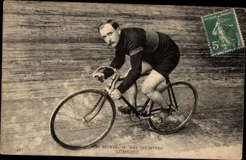 Ak Radrennsport, Radrennfahrer Lombret, Sprinter, Radrennbahn